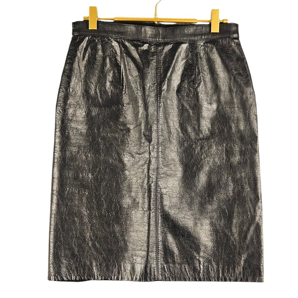 Vintage Midway Black Leather Pencil Skirt Size 12 Made in Korea High-Waist...